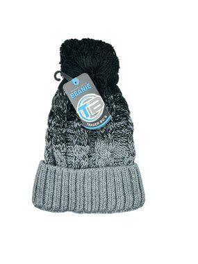 Trader Bo's Premium Ombre Knit Beanie With Pom-Pom - Black & Gray Gradient - Cuf